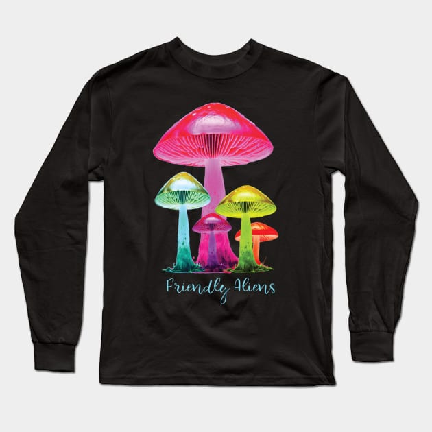 Colorful Alien Mushrooms Long Sleeve T-Shirt by emma17